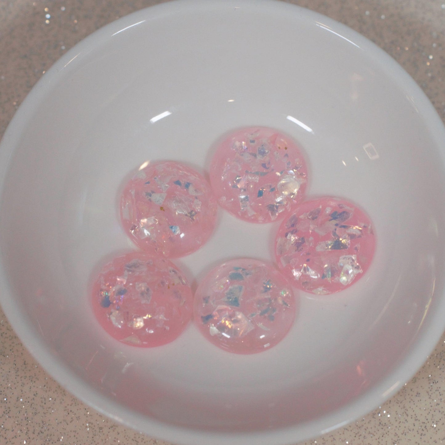 Light Pink w/ Iridescent Flakes Resin Cabochons - 16mm - Humpday Beads