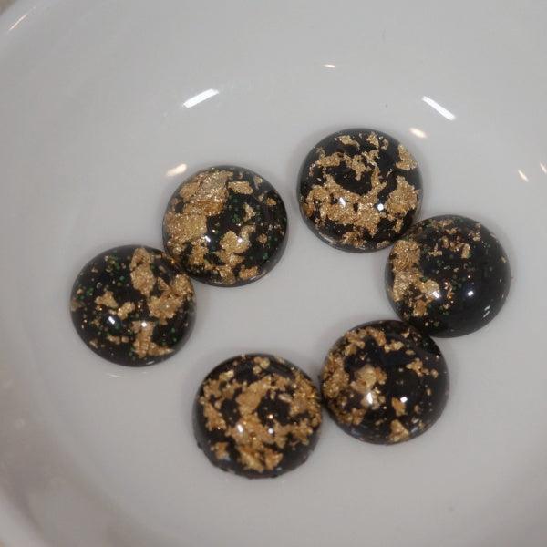 Black w/ Gold Leaf Flakes Resin Cabochons - 12mm - Humpday Beads