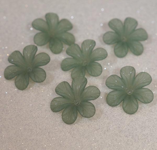 Matte Pine Green Large Frosted Acrylic Flower Beads - Humpday Beads