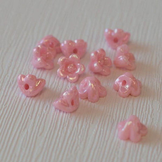 Acrylic Button Flower Beads - Eraser Pink Iridescent - Humpday Beads
