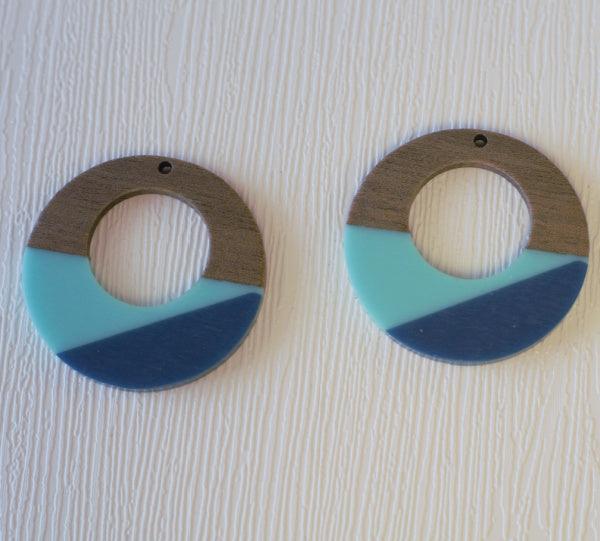 Walnut Wood & Oceana Resin Off Center Hoops - 40mm - Humpday Beads