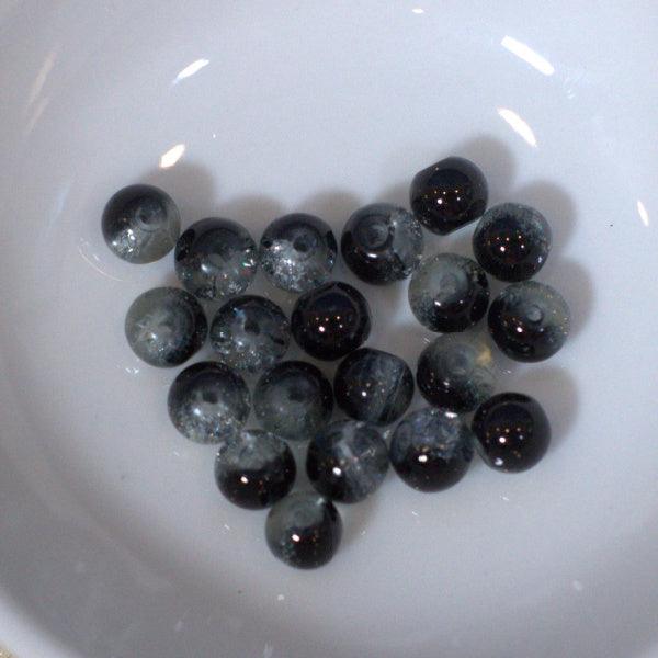 Black Crystal Two Tone 6mm Crackle Glass Round Beads - Humpday Beads