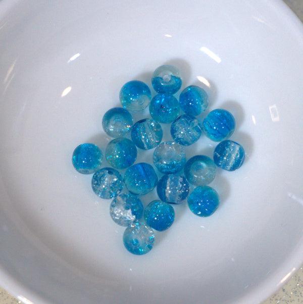 Turquoise Blue Crystal Two Tone 6mm Crackle Glass Round Beads - Humpday Beads