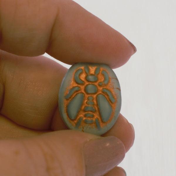 Bee Czech Pressed Glass Beads - Dusty Teal with Copper - Humpday Beads