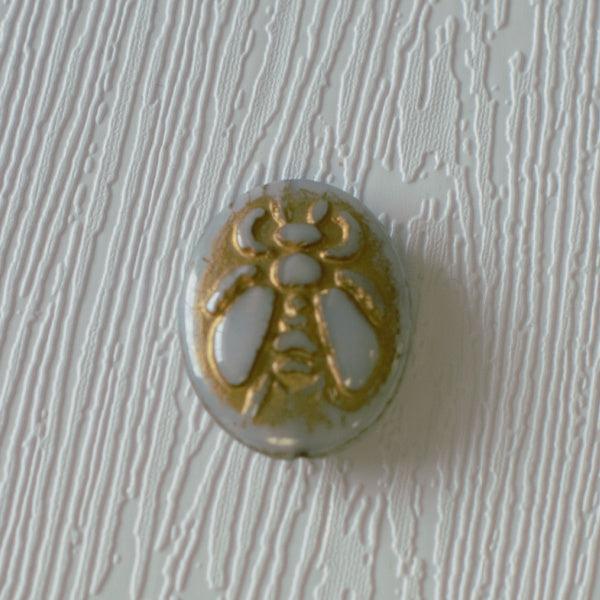 Bee Czech Pressed Glass Beads - Opal Grey with Gold - Humpday Beads