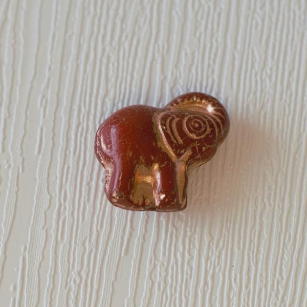 Elephant Czech Pressed Glass Beads - Opaque Red w/ Copper Wash - Humpday Beads