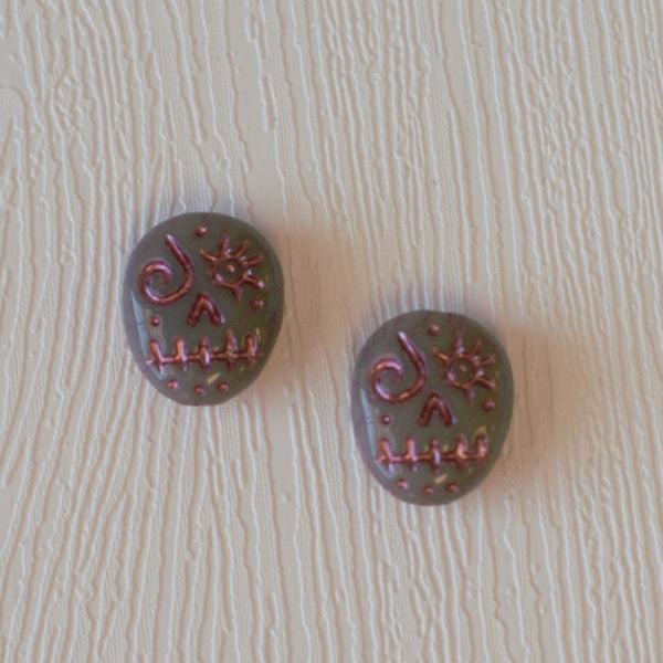 Sugar Skull Czech Pressed Glass Beads - Grey w/ Purple - Humpday Beads