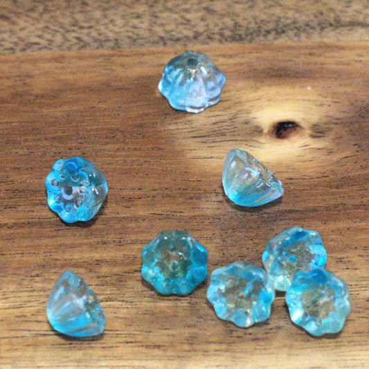 Premium Two-Tone Glass Lotus Pod Beads, Aqua & Teal, 10.5mm, 8 pcs