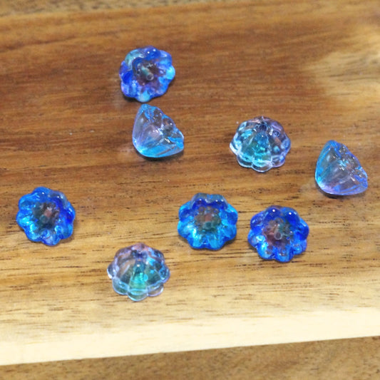Premium Two-Tone Glass Lotus Pod Beads, Blue & Purple, 10.5mm, 8 pcs