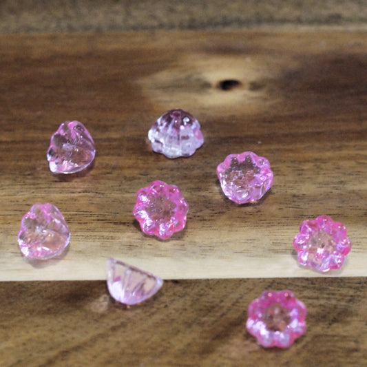 Premium Two-Tone Glass Lotus Pod Beads, Hot Pink & Clear, 10.5mm, 8 pcs