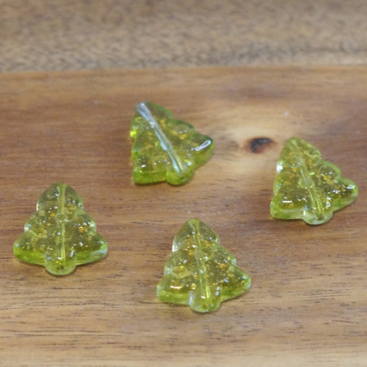 Premium Glass Tree Beads, Transparent Peridot Green, 16mm, 4pcs