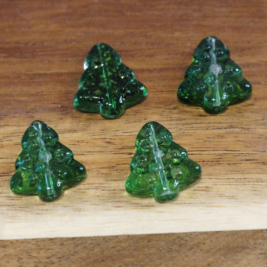 Premium Glass Tree Beads, Transparent Bottle Green, 16mm, 4pc