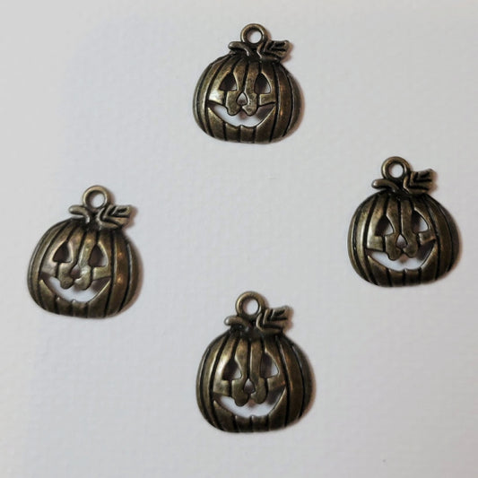 Jack O Lantern Pumpkin Aniqued Bronze Metal Charms