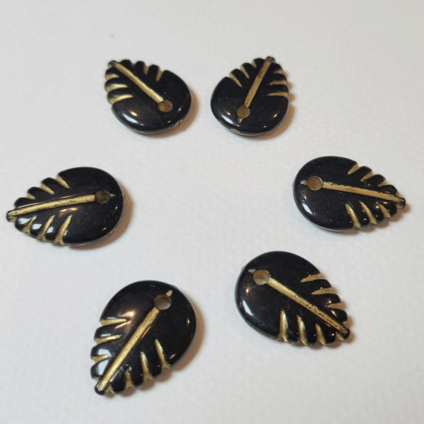 Black w/Gold Etching Acrylic Leaf Dangle Beads