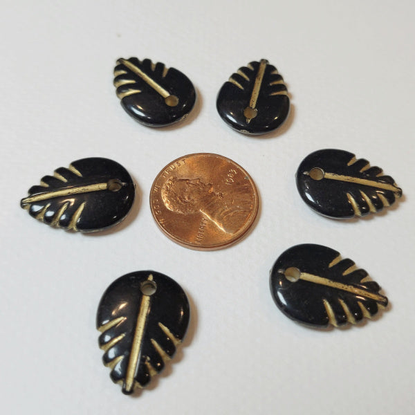 Black w/Gold Etching Acrylic Leaf Dangle Beads