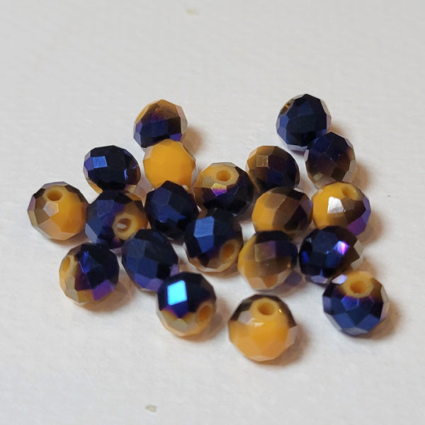 Opaque Marigold Yellow Blue Halfcoat 4x6mm Faceted Glass Rondelle Beads