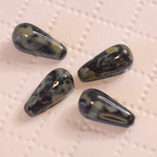 Czech Glass Teardrop Beads, Black Picasso, 8x20mm
