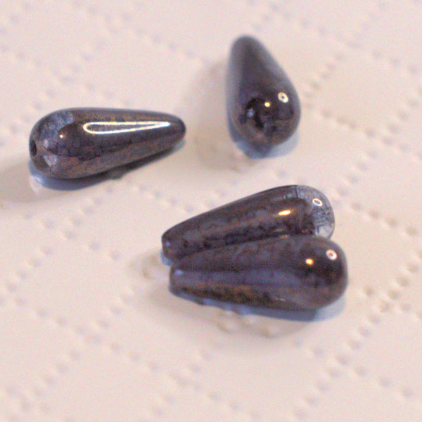 Czech Glass Teardrop Beads, Purple w/Gold Wash, 8x20mm