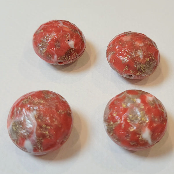 Red Vintage Faux Moonrock Lozenge Beads