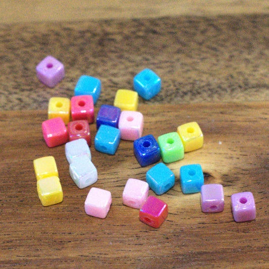 Rainbow Acrylic Cube Beads with AB Finish, 4mm, 50 pcs