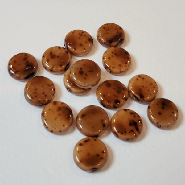 Caramel Brown Picasso 9mm Round Disc Czech Beads