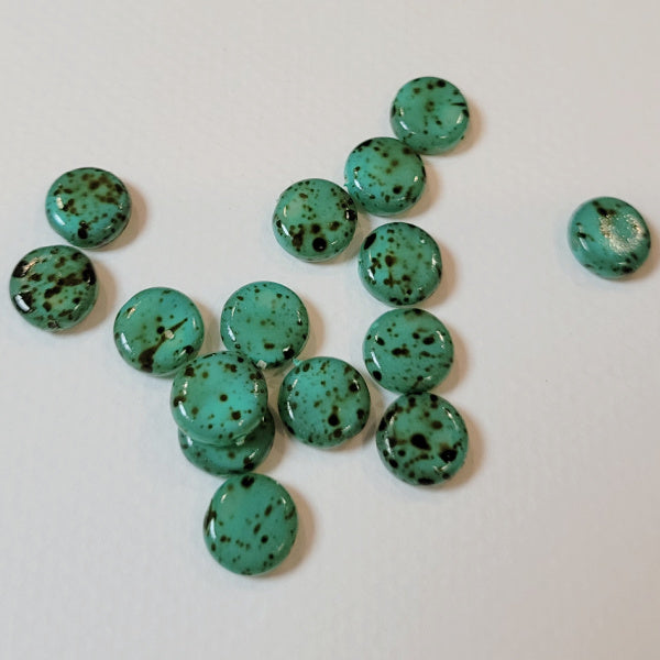 Turquoise Blue Green Picasso 9mm Round Disc Czech Beads