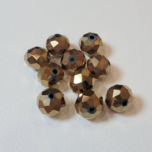 10mm Metallic Bronze Faceted Glass Rondelle Crystal Beads