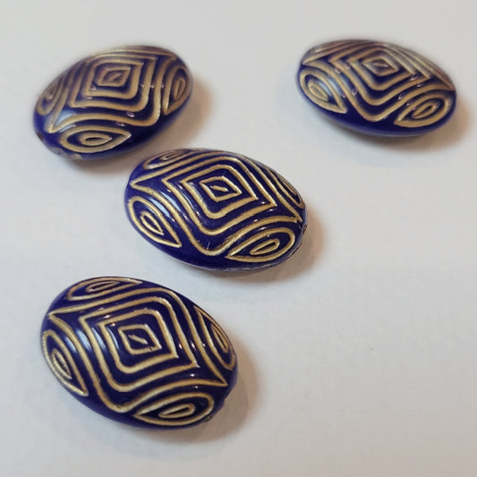 Navy Blue w/Gold Diamond Etched Large Tablet Acrylic Beads