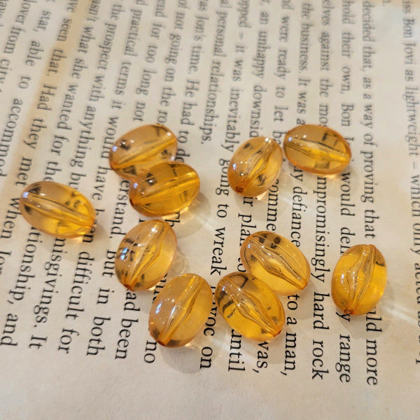 Vintage Amber Acrylic Oval Capsule Beads, 10x15mm, 10 pc