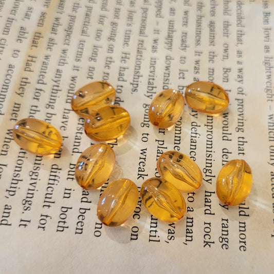 Vintage Amber Acrylic Oval Capsule Beads, 10x15mm, 10 pc