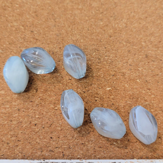 Vintage Light Blue & White Swirl Acrylic Bicone Beads – 13x19mm, 6 pc