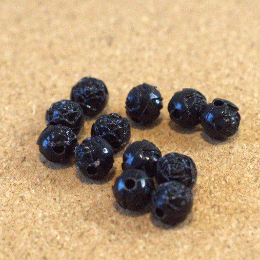 Vintage Plastic Rosebud Beads, Black, 12 Pieces, 1970s Hong Kong