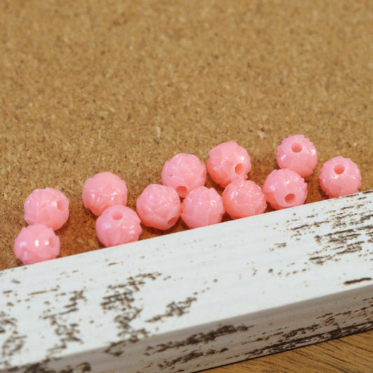 Vintage Plastic Rosebud Beads, Bubblegum Pink, 12 Pieces, 1970s Hong Kong