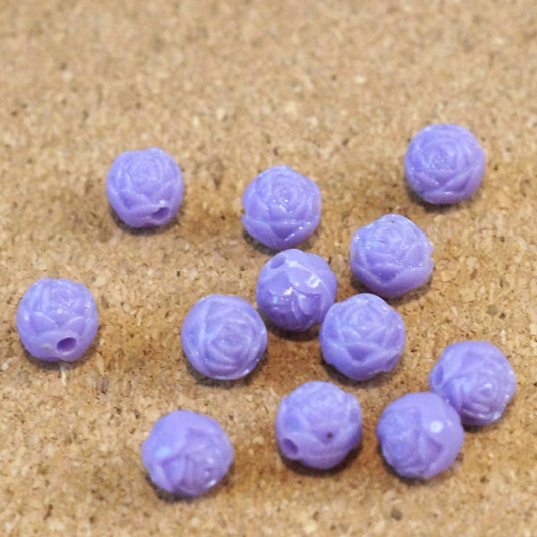 Vintage Plastic Rosebud Beads, Lavender Purple, 12 Pieces, 1970s Hong Kong
