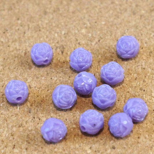 Vintage Plastic Rosebud Beads, Lavender Purple, 12 Pieces, 1970s Hong Kong