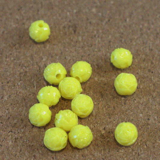 Vintage Plastic Rosebud Beads, Yellow, 12 Pieces, 1970s Hong Kong