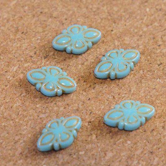 Turquoise & Gold Quatrefoil Acrylic Beads, 10x16mm, 5pcs