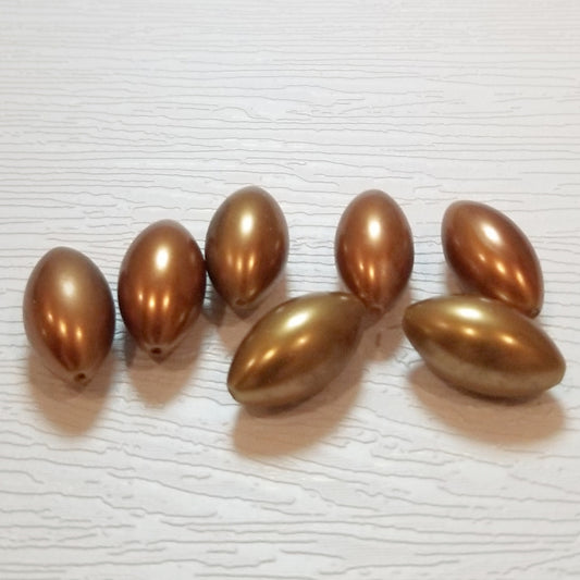 8 x 18mm Dark Bronze Vintage Pearl Plastic Oval Torpedo Beads