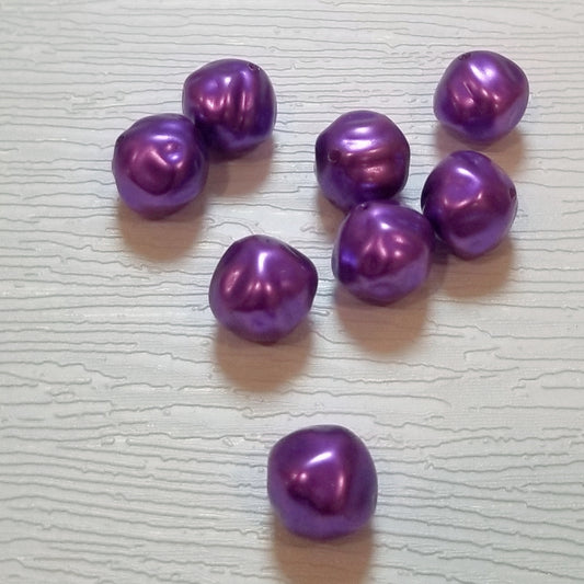 12mm Pinched Baroque Nugget Vintage Pearl Beads, Grape Purple