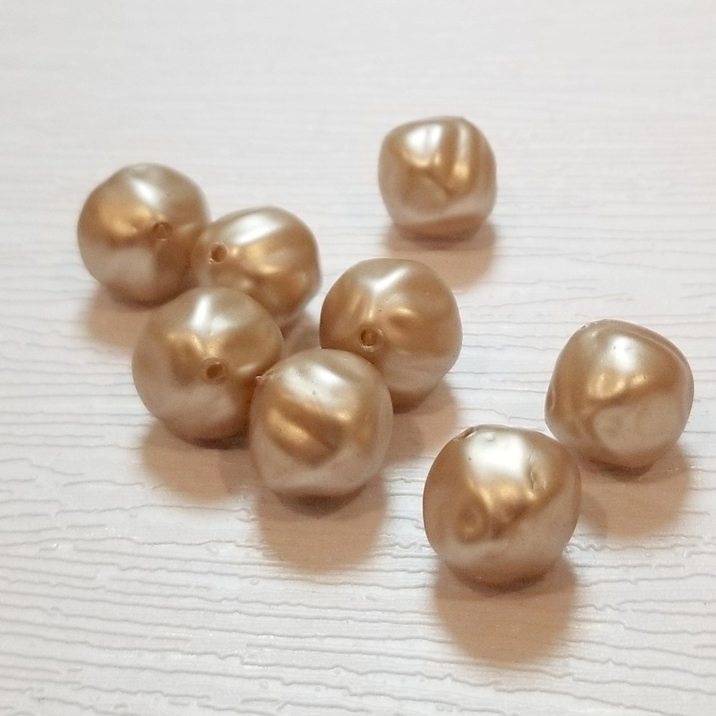 12mm Pinched Baroque Nugget Vintage Pearl Beads, Sand Beige