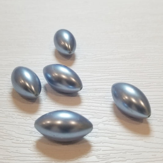 10 x 20mm Slate Blue Vintage Pearl Plastic Oval Torpedo Beads