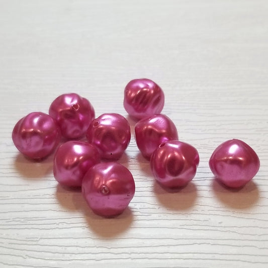 12mm Pinched Baroque Nugget Vintage Pearl Beads, Magenta Pink
