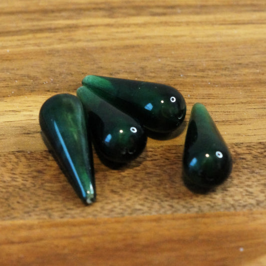 Vintage Lucite Teardrop Beads, Transparent Dark Green, 30x10mm, 4pcs