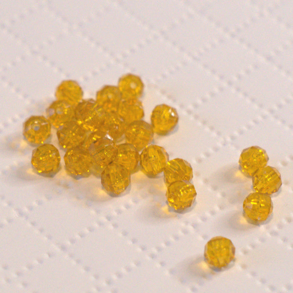 Vintage Golden Amber Faceted Plastic Beads, 6mm, 25pcs