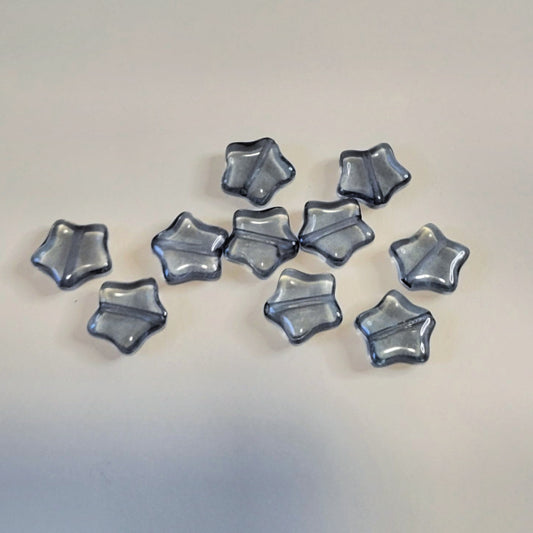 Steel Blue Transparent Czech Glass Star Beads, 12mm