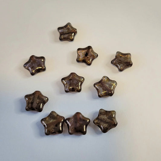 Bronze Picasso Czech Glass Star Beads, 12mm