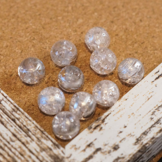 Clear Crackle Glass Round Beads with Silver Swirl, 10mm
