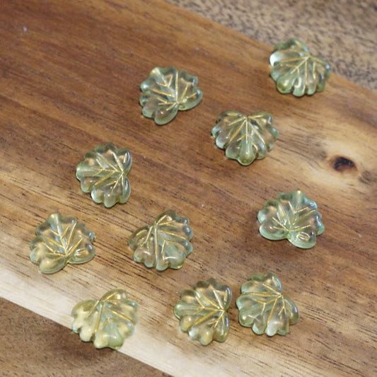 Celery Pop Leaves, Green with Gold Veined Maple Leaf Beads