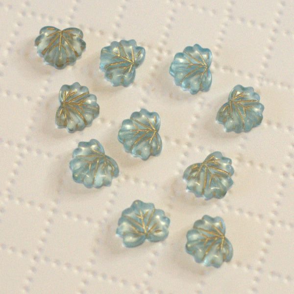 Wintermint Leaves, Frosted Blue Acrylic Maple Leaf Beads
