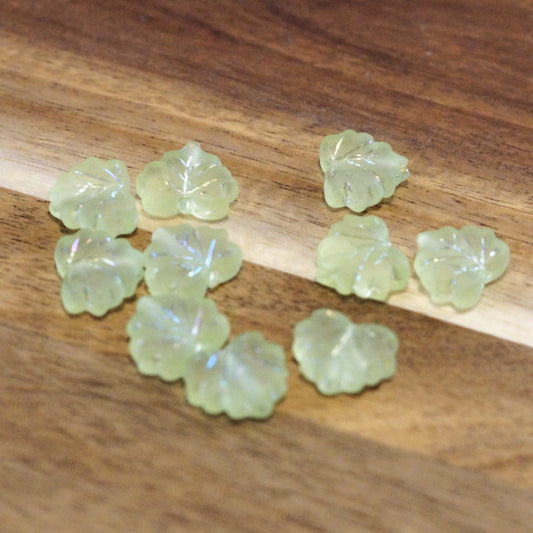 Garden Sprite Leaves, Iridescent Matte Spring Green Maple Leaf Beads